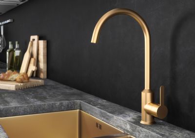 ELLSI ENTICE BRUSHED GOLD MONO SINGLE LEVER SIDE ACTION KITCHEN SINK MIXER TAP with SWIVEL SPOUT, PDT-000021 *SPECIAL OFFER* (EL) ELLSI ENTICE BRUSHED GOLD MONO SINGLE LEVER SIDE ACTION KITCHEN SINK MIXER TAP with SWIVEL SPOUT, PDT-000021 *SPECIAL OFFER* (EL)